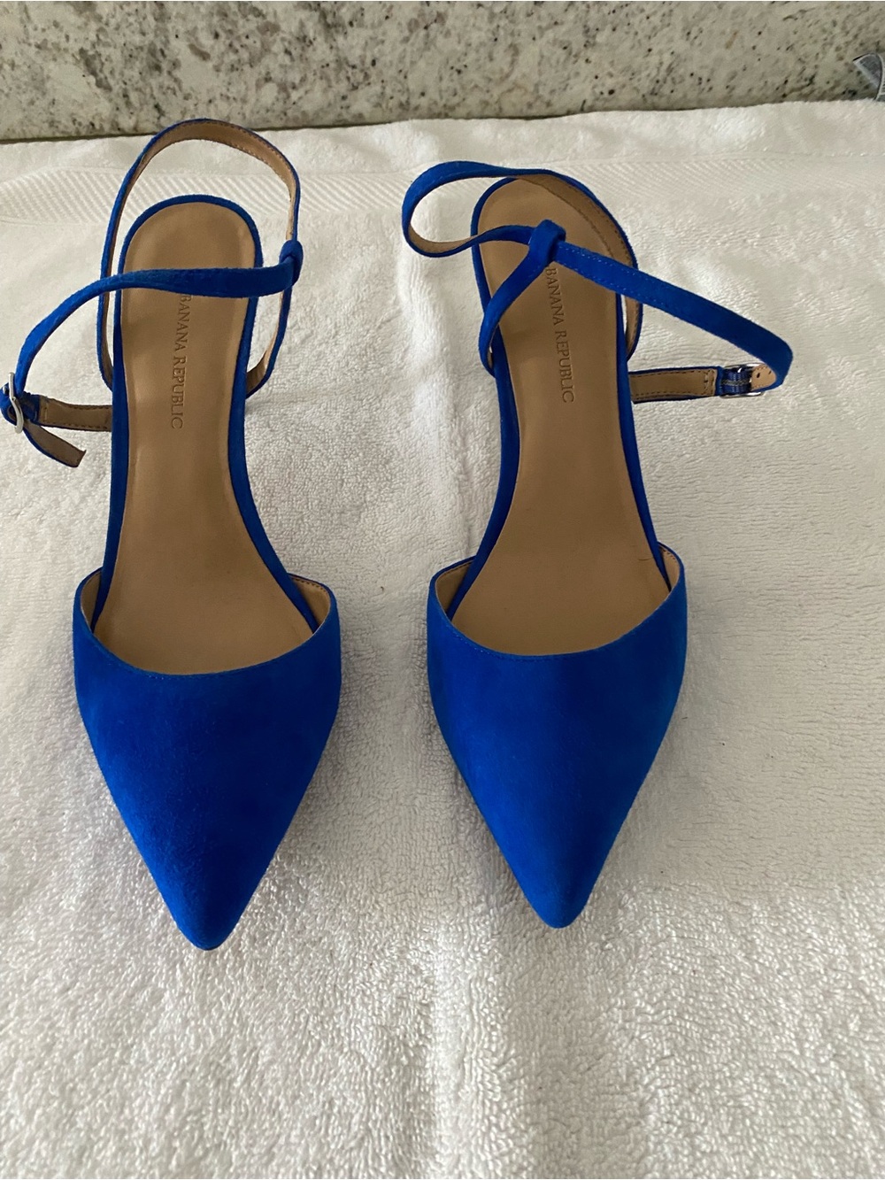 Banana Republic Royal Blue Suede Pointed-Toe Ankle-Strap Heels. SZ 8